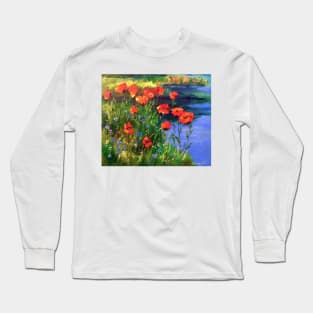 Poppies at the pond Long Sleeve T-Shirt